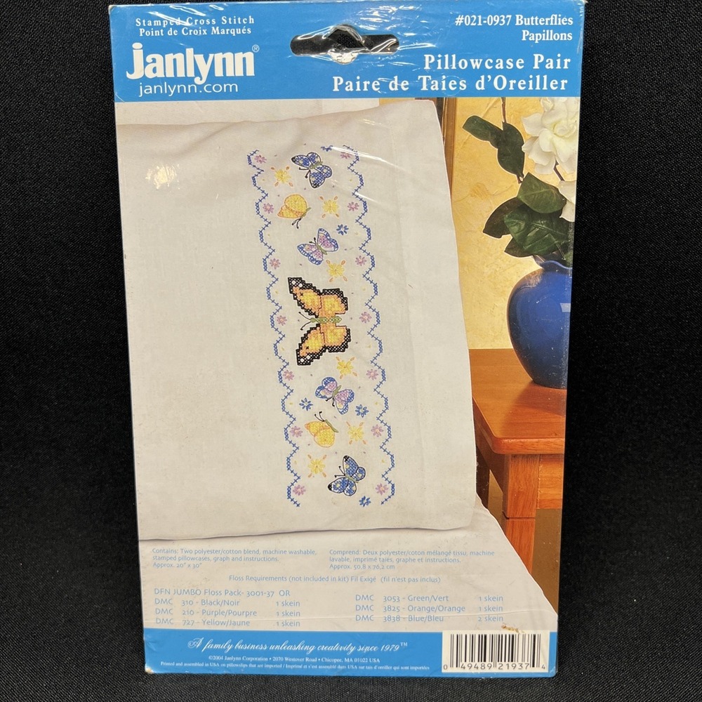 JANLYNN Stamped Cross Stitch Pillowcase Pair #021-0937 Butterflies & Papillons